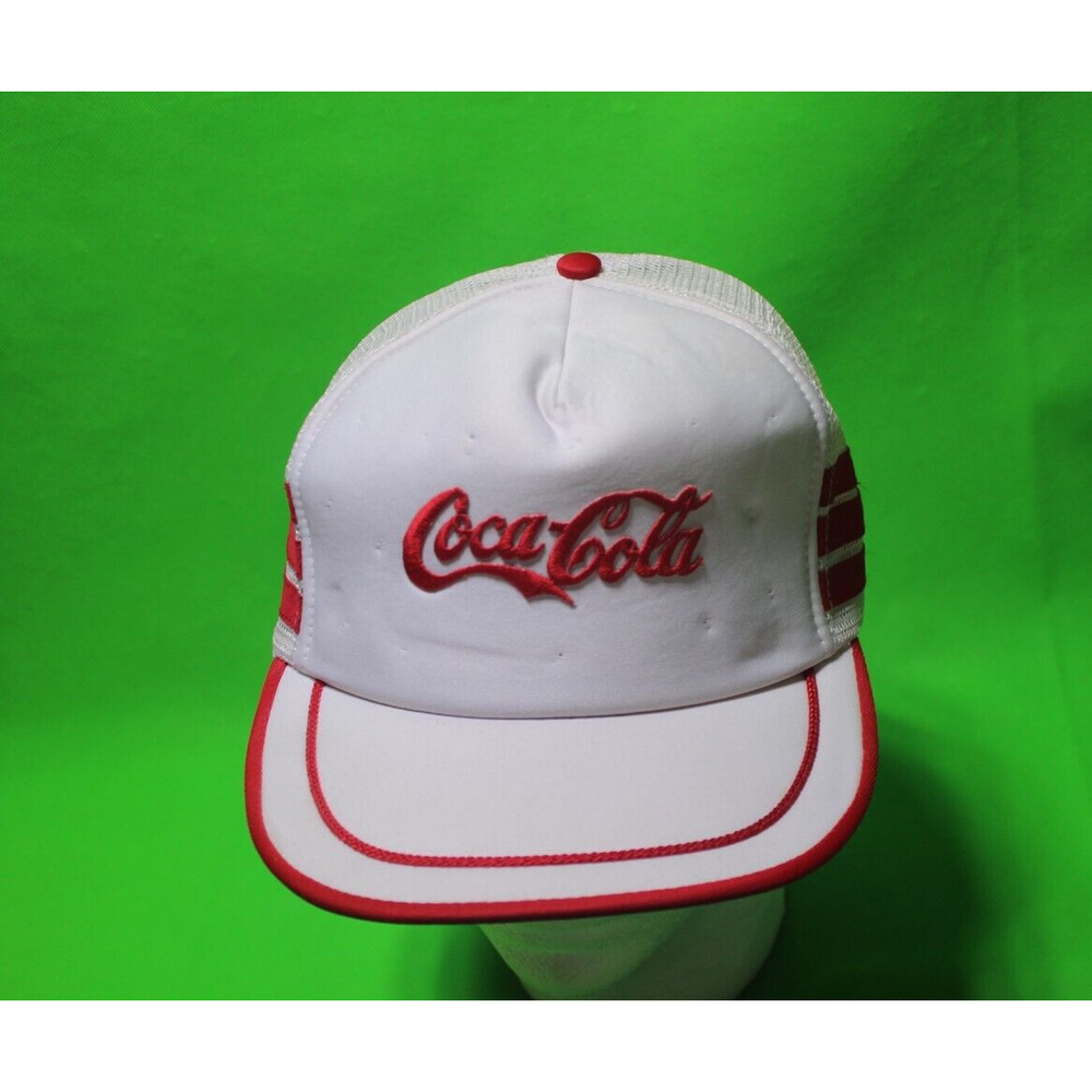 Vintage Three 3 Stripe Mesh Coke Coca Cola Trucker Snapback Cap Hat Made in USA